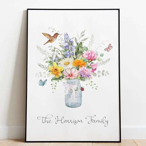 Personalized Grandma's Garden Kid's Name Birth Month Flower UNFRAMED Poster, Family Birth Flower Bouquet Sign Family Wall Decor, Grammy Mimi Gigi Nana Poster for Birthday Christmas