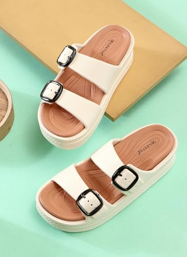 Image of Essence Women Buckle Sandals with Super Soft Insole | Ergonomic Footbed | Lightweight | Platform Heel | Cushioned Sole | Suggested by Doctors I Latest, Stylish and Trendy Slip-Ons for Girls and Ladies