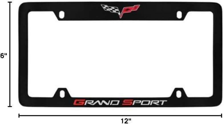 Chevrolet Corvette C6 Grand Sport Metal License Plate Frame Holder (Black & Logo Top)