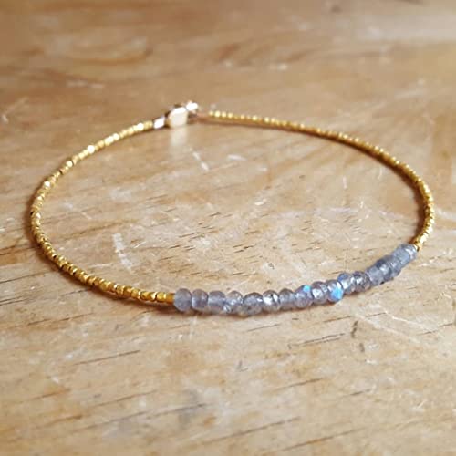 Bracelet en labradorite véritable façonnée à la main et fermoir doré