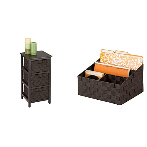 Honey-Can-Do 3-Drawer Natural Wood Frame Storage Organizer Chest, 12.01 by 24.80-Inch, Espresso Brown & OFC-03611 Woven Mail and File Desk Organizer, 12 x 10.25 x 7%22, Espresso Brown