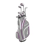 Wilson Beginner Complete Set, 9 golf clubs with cart bag, Women's (right hand), Stretch XL, White/Grey/Purple, WGG157554