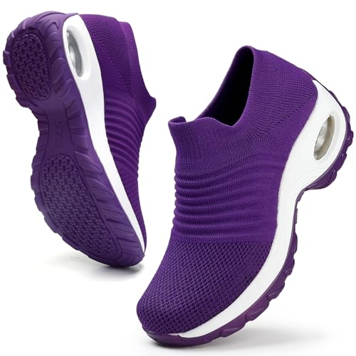 HKR Zapatillas Mujer Casual Sin Cordones Plataforma Sneakers para Caminar Running Deportivas Zapatos Trabajo Ortopedicos Comodos Morado 38 EU