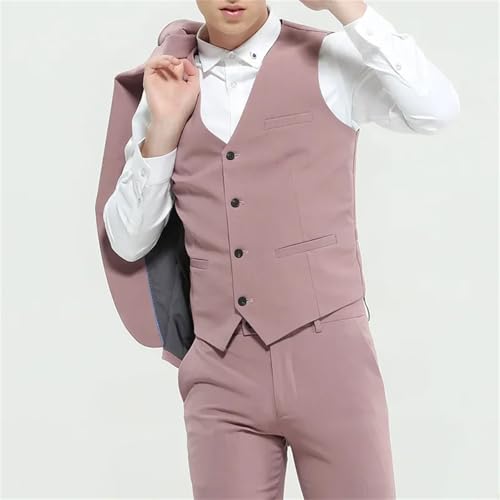 Men Pink Groom Tuxedo Groomsmen Wedding Party Business 3 Pieces Suit Set4