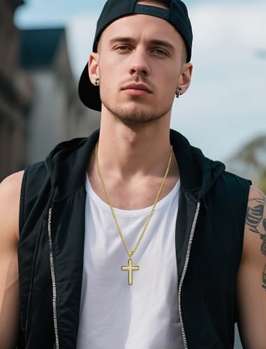 YL Men's Cross Necklace 316L Stainless Steel Jesus Ankh Pendant Rolo Chain Jewelry2