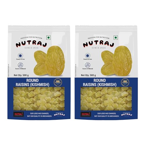 Nutraj Round Raisins 1kg (500g x 2) Pouch | Kishmish | Kismis | Dry ...