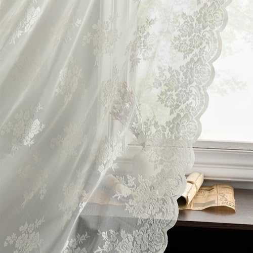 Kotile Ivory Lace Curtains 72 Inches Long 2 Panels, Country