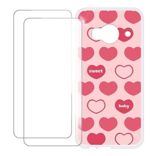 UOGNADGD Compatible with HTC One Me Case Colorful Custom Cover with 2 Pack Tempered Glass Screen Protectors - Shockproof Scratch-Resistant (Pink Heart)