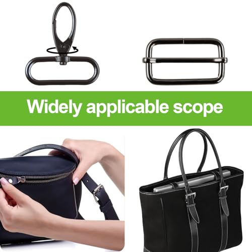 Luxvara 20 Stück Taschenzubehör zum Nähen,360°Rotation Drehbare Karabinerhaken, Schwarz Metall Schnallen, 38MM Leiterschnallen für Diynähbeutel, Rucksack, Hundegeschirr, Gurt, Gürtel