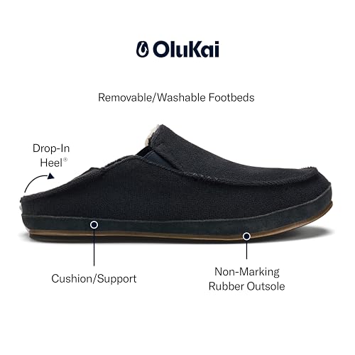 Image of OluKai Moloa Hulu Men's Wool-Blend Slippers, Soft & Heathered Knit Slip On Shoes, Suede Leather Foxing, Drop-In Heel Design