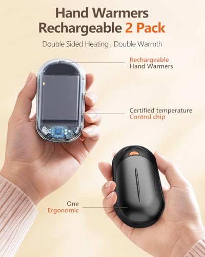 BOSONER Handwärmer Elektrisch Taschenwärmer Wiederaufladbar: 2er-Set 6000mAh Elektrischer Handwärmer Aufladbar Tragbare USB Heizung… – Ansicht 2