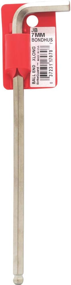 Bondhus 17070 Tagged and Barcoded 7mm Ball End Tip Hex Key L-Wrench with BriteGuard Finish, 184mm