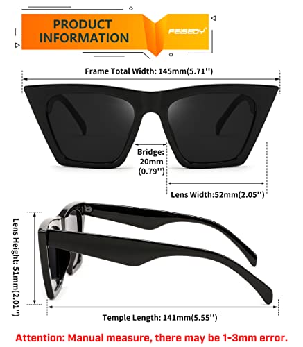 Image of FEISEDY 2 PACK Vintage Square Cat Eye Sunglasses Women Trendy Cateye Sunglasses B2473-F2