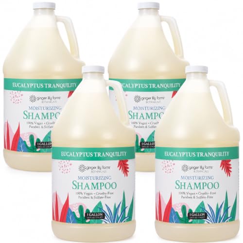 Image of Ginger Lily Farms Botanicals Shampoo, 128oz /4pk, Eucalyptus Tranquility | 100% Vegan & Cruelty-Free | Moisturizing Shampoo for All Hair Types | Refill Size