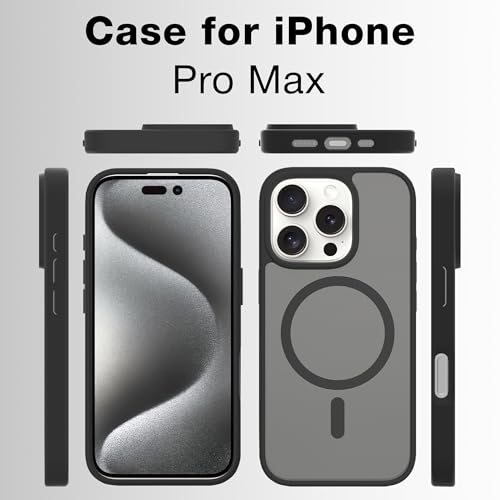 Image of Glassology Silicon Case for iPhone 16 Pro Max Frosted Magnetic Case - Matte Translucent TPU+PC Shockproof & Anti-Scratch Phone Cover with N52 Magnet Black
