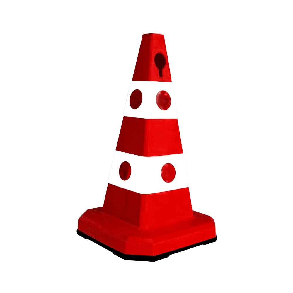 Berry Reflective Traffic Safety Cone 62CM | Heavy Duty PVC Road Cone with Rubber Base | High Visibility Parking Cone with Chain & Sign Socket | Durable Red Cone for Outdoor Use (Red, 1 Cone)