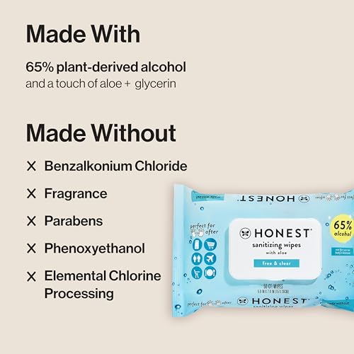 image for The Honest Company Fragrance-Free Sanitizing Alcohol Wipes, Antibacter