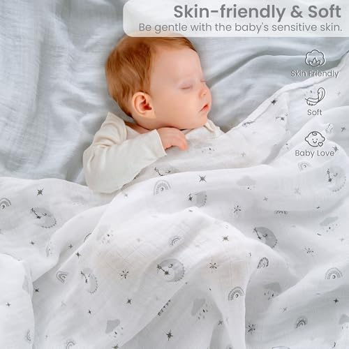Image of Softan Swaddle Blankets for Baby Girls & Boys Gift, Large 47X47 inches Receiving Blankets for Newborn,4 Pack Gray Elephant
