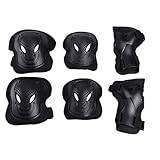 ericotry Adults Teens Unisex Adjustable Knee Elbow Wrist Braces Protective Pads Set for Skateboard Cycling Roller Skating and Other Outdoor Sports Safety Protective Gear Pads Guards Set (Black)