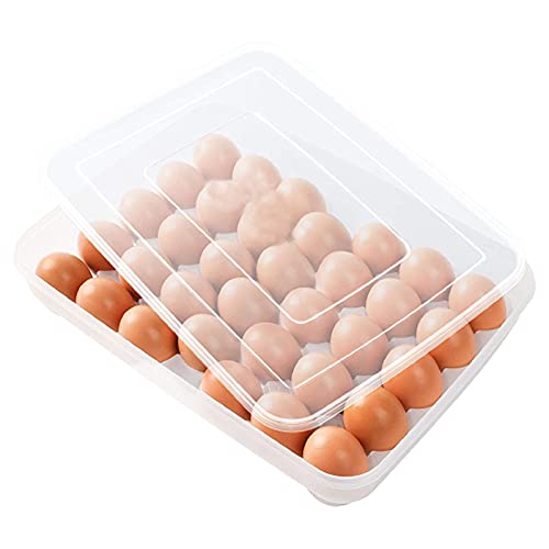 Contenitore per Uova, 34 Griglie Portauovo in Plastica, Antiscivolo Porta Uova Scatola, Organizer Uova con Coperchio per Frigorifero Cucina