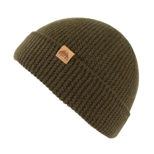 TOP-EX 100% Merino Wool Fisherman Beanie for Men Women | Green Short Trawler Winter Knit Hat Warm Knit Wool Beanie | Classic Watch Cap for Running Ski Work M/L
