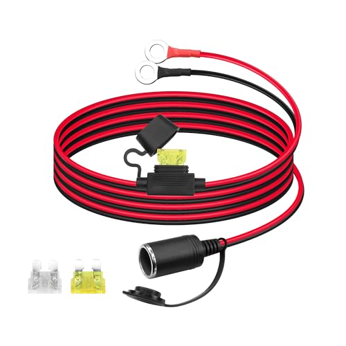 PNGKNYOCN Encendedor de cigarrillos de coche 12 V a terminal tórica, enchufe hembra 14 AWG a arnés anillo 8 mm, con fusible 20 A (2 m)