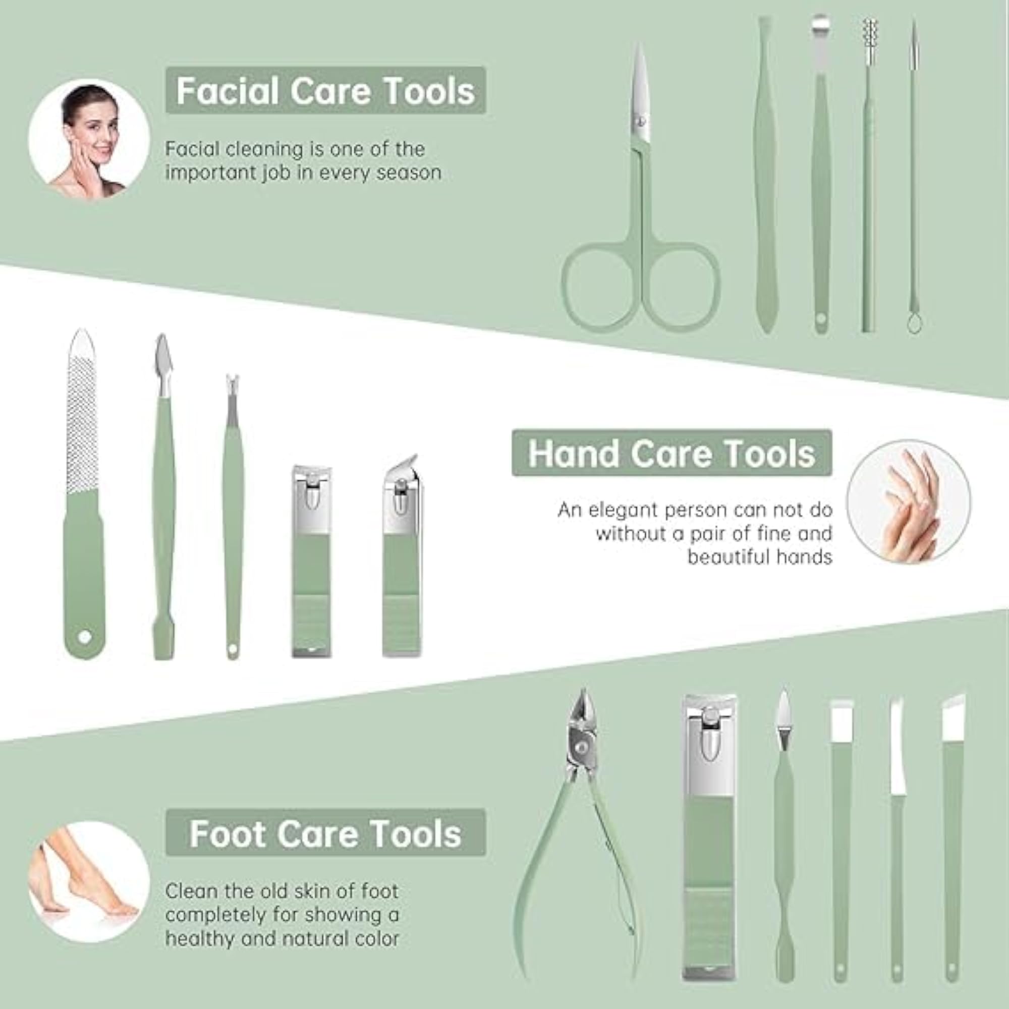 Professional 16pcs Stainless Steel Nail Care Kit with Travel Leather Case