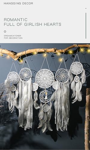 5 Pack Moon Phase Dreamcatcher Set Boho Wall Decor, Boho Macrame Wall Hanging Dream Catchers, for Home, Bedroom, Living Room, Witchy Gifts (Camel)