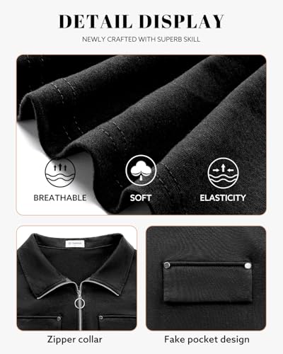 Image of Bulotus Womens 3 /4 Sleeve Tops Plus Size V Neck Zipper Business Casual Blouses for Office & Going Out Soft Knit Tunics, M-3XL