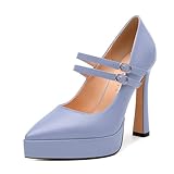 GUAVAIVY Pointed Toe High Heels for Women - Platform Stiletto Pumps with Double Buckle Back Straps, Office to Evening Party Dress Shoes Lavender Matte Size 11.5