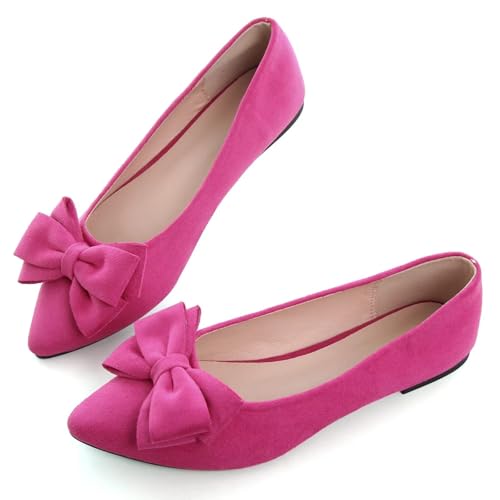 Image of SAILING LU Womens Bowknot Ballet Flats Pointy Toe Suede | Casual Flat Shoes, Dressy Wear to Work, Moccasins, Slip-Ons