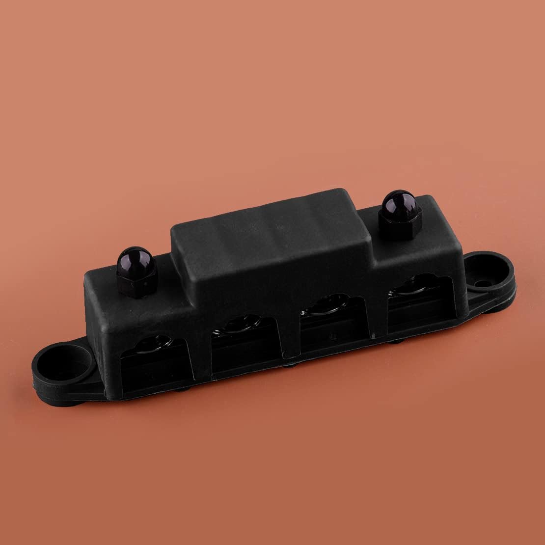 Marine Black 4 Post Power Distribution Block Bus Bar with Cover M8 Terminal Studs