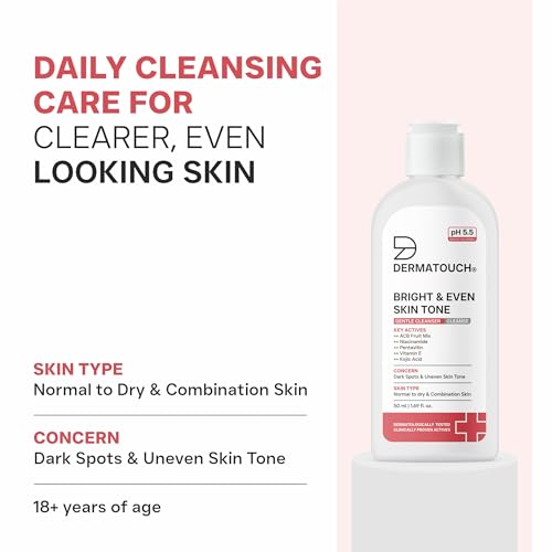 Image of DERMATOUCH Bright & Even Skin Tone Gentle Cleanser | Helps Reduce Dark Spots, Uneven Tone & Dullness | pH 5.5 Balanced | Dermatologist Tested | 50ml