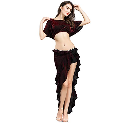 Tenue de danse du ventre rouge ajustable pour spectacles de fin d'année et festivals