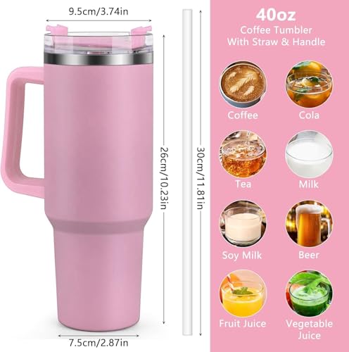 Image of SKDBPM Personalized Stainless Steel Tumbler with Handle, 1200ml Capacity, Black Insulated Travel Mug with Straw, Custom Name Design (Pink)