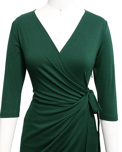 Image of Berydress Women's 3 /4 Sleeve V Neck Casual Party Work Faux Black Wrap Dress