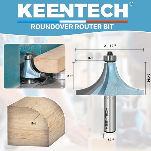 Image of KEENTECH Round Over Router Bit, 1 /2 inch Shank x 2-1 /2 inch Dia x 1 inch Radius | Industrial Grade, Tungsten Carbide Tipped, 10X Lifespan, Woodworking