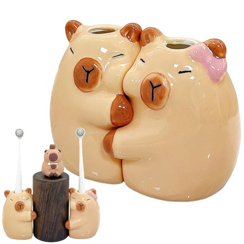 Porta Spazzolini Bagno Coppia, Porta Spazzolino Di Capibara Ceramica, Regalo Fidanzato, Portaspazzolini Da Bagno