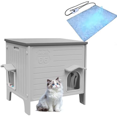 Weatherproof Outdoor Heated Cat House for Feral Cat, 22.0' L x 21.0' W x 16.0' H Plastic Elevated...