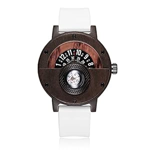 GORBEN Mens Wooden Watches Old-Fashioned Wristwatches Compass Turntable Men’s Wooden Watch Lightweight Handmade Wrist Watches Analog Quartz Wood Watches with Silicone Band for Men Family Friend Dad