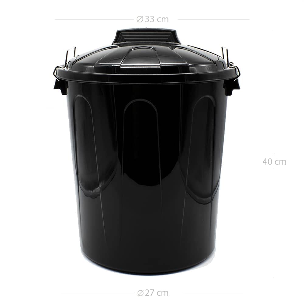 CABLEPELADO Cubo de Basura con tapa, Cubo basura Industrial, Cubo basura Plástico con asas metálicas, Contenedor residuos, 40 cm alto x 33 cm Diámetro superior, Capacidad 21 Litros, Negro