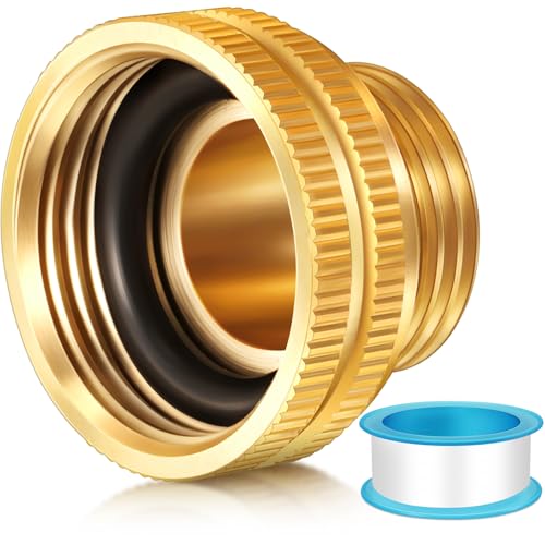 Solid Brass Garden Hose Adapter 3/4 GHT Garden Male x 1 NPT Female Connector 1 Inch Male Hose Thread to 1.3 Inch Pipe Fittings Thread with Rubber Gasket