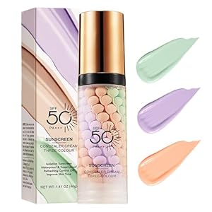 3 In 1Primer for Face Before Makeup,Sunscreen Isolation Cream, SPF 50, One Step Color Corrector Face Primer, Blurs Imperfections Oil Control & Moisturizing Skin Tone Correcting,Radiance Skin