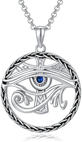 PROESS Father's Day Gifts Sterling Silver Eye of Horus Necklace,Celtic Protection Necklace Third eye Necklace All Seeing Eye Pendant Eye of Horus Jewelry for Men Women Girls Boy,with 24inch Chain