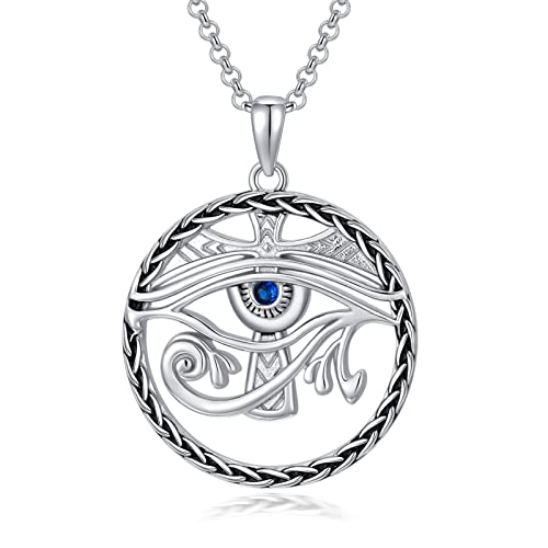 Proess Father's Day Gifts Sterling Silver Eye Of Horus Necklace,Celtic Protection Necklace Third Eye Necklace All Seeing Eye Pendant Eye Of Horus Jewelry For Men Women Girls Boy,With 24Inch Chain #TOP22