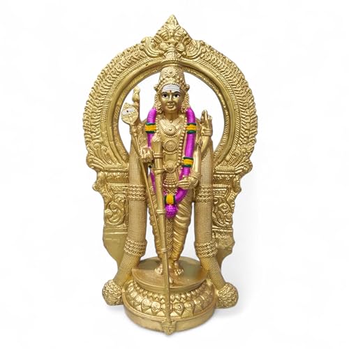 Image of GLOWAN -Thiruchendur Murugan Idol, Handicrafted Murugan Statue, Decorative Statue Figurine for Home Decor Gifts, Pooja Room & Gifting - 14 X 8 X 24 CM, Hindu God Gift (Gold)