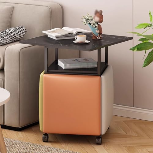 Tabouret cube 5 en 1 en cuir PU noir QHQQXN avec roulettes