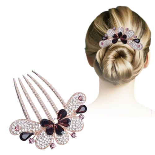 Image of BellaStella Premium Rhinestone Flower Hair Comb Hairpin Hair Dressing For Wedding Prom (Pack of 5) (Purple-1)