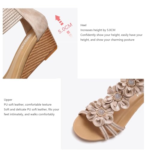Women's Wedge Sandals, Womens Open Toe Flower Beaded Back Zip Boho Wedge Sandals, Comfortable Summer Platform Breathable Beach Shoes, for Outdoor, Daily, Party, Wedding,Work, Leisure3