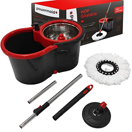 Mop Giratório Pró com Centrífuga em Inox alta performance Vermelho e Cinza - Powermaid